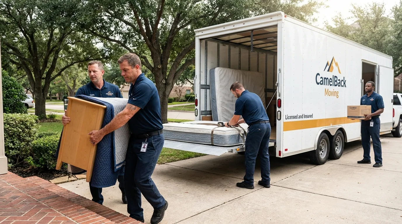 Crew loading residential truck for cross-state move from Sacramento, CA