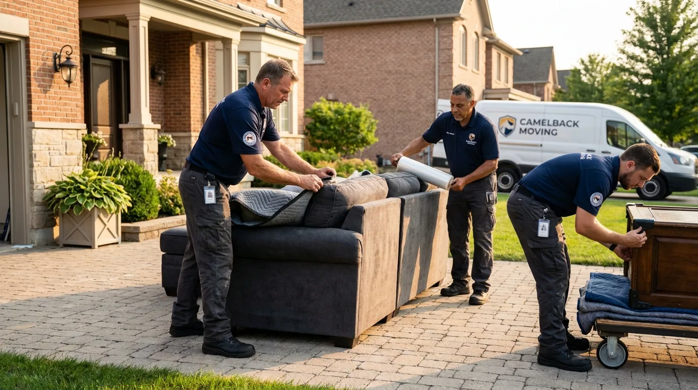 Large estate moving crew wrapping furniture in Sacramento, CA